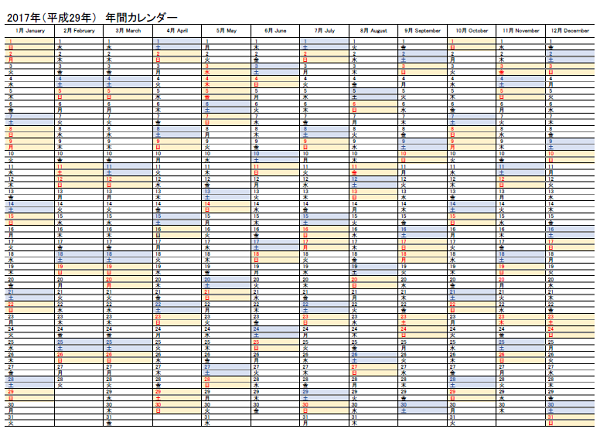 エクセルで作成した年間カレンダーを無料ダウンロード 1月始まりと4月始まり Windowsパソコン初心者ナビ