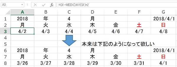 Weekday関数でカレンダーを作成 月曜始まりにしたいのに1日が反映されない問題を解決したい Windowsパソコン初心者ナビ